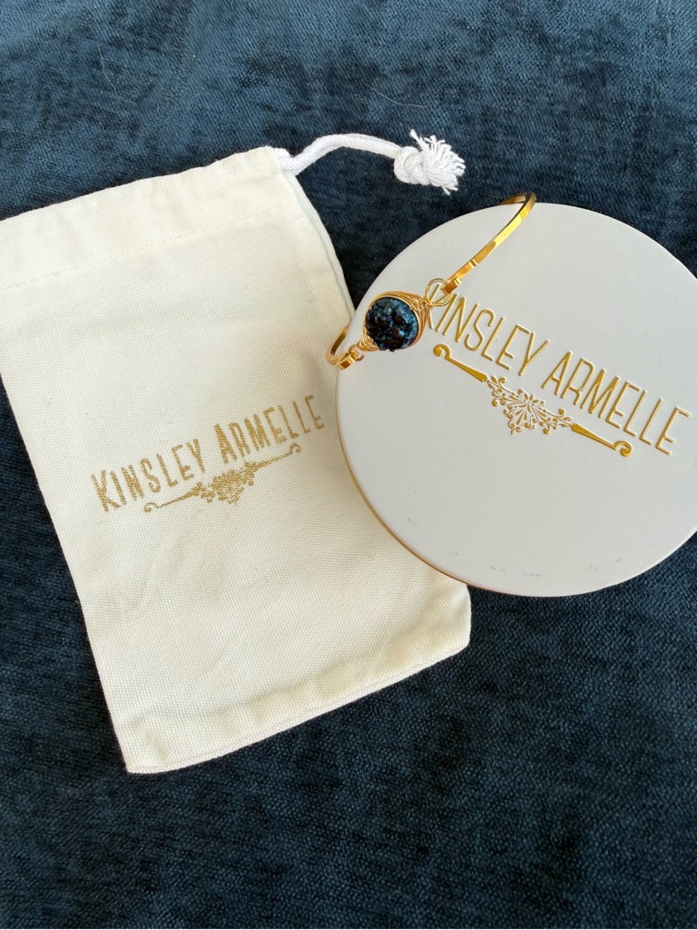 Kinsley Armelle Gold Bracelet with Dark Blue Druzy Accent